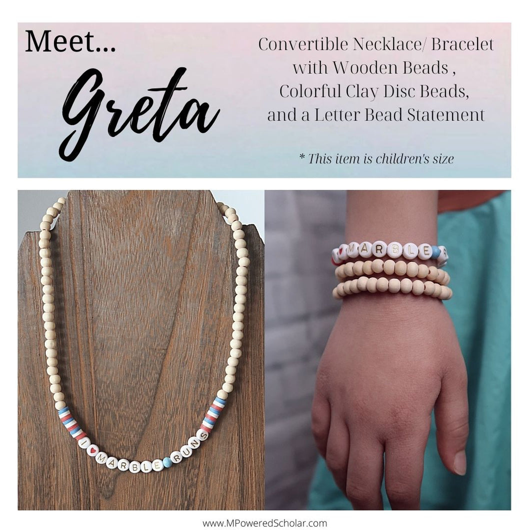 Greta - Personalized, Convertible Wooden Beaded Statement Necklace + Wrap Bracelet