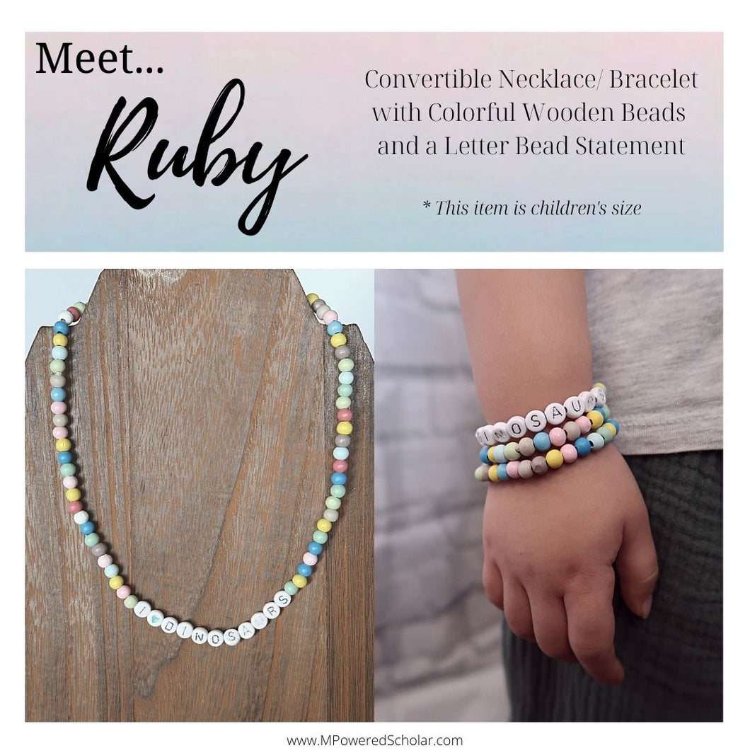 Ruby - Personalized Convertible Colorful Wooden Beaded Statement Necklace + Wrap Bracelet